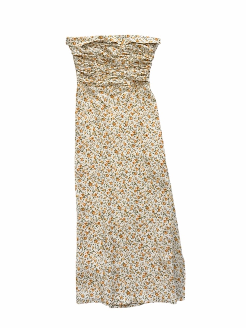 Reformation Lore Ruched Strapless Side Slit Floral Midi Dress Lima